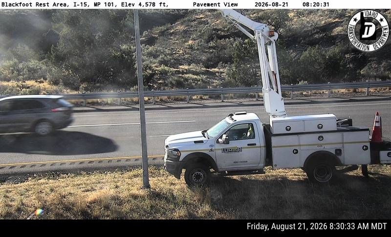 Webcam view of I-15 near the Blackfoot, Idaho Rest Area in Blackfoot, Idaho