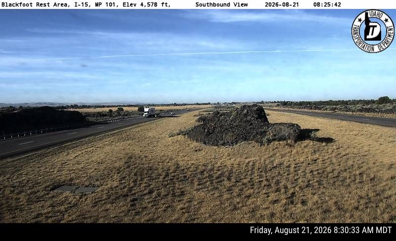 Webcam view of I-15 near the Blackfoot, Idaho Rest Area in Blackfoot, Idaho
